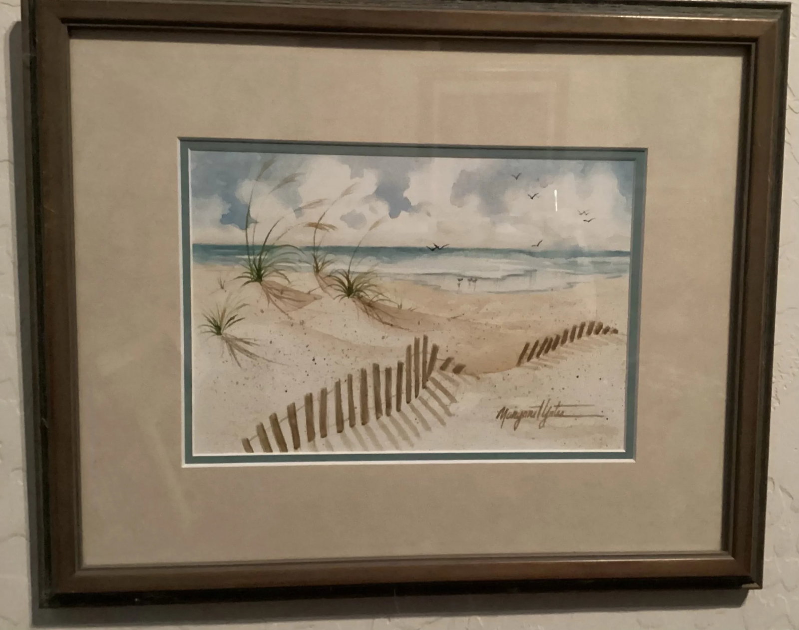 Original Watercolor Beach, Seascape, Signed by Artist Margaret Yates, Framed, Double Matted - 2