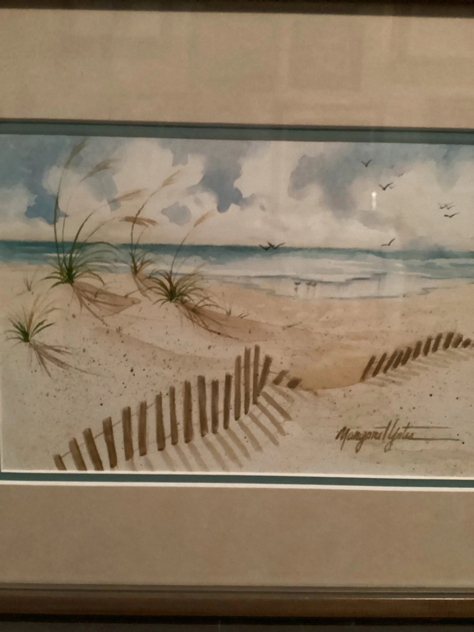 Original Watercolor Beach, Seascape, Signed by Artist Margaret Yates, Framed, Double Matted - 7