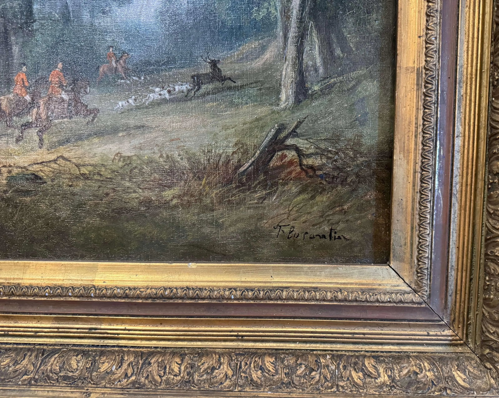 Pair of French "Chasse a Courre" Oil Paintings Signed Florantin, 19th Century - 11