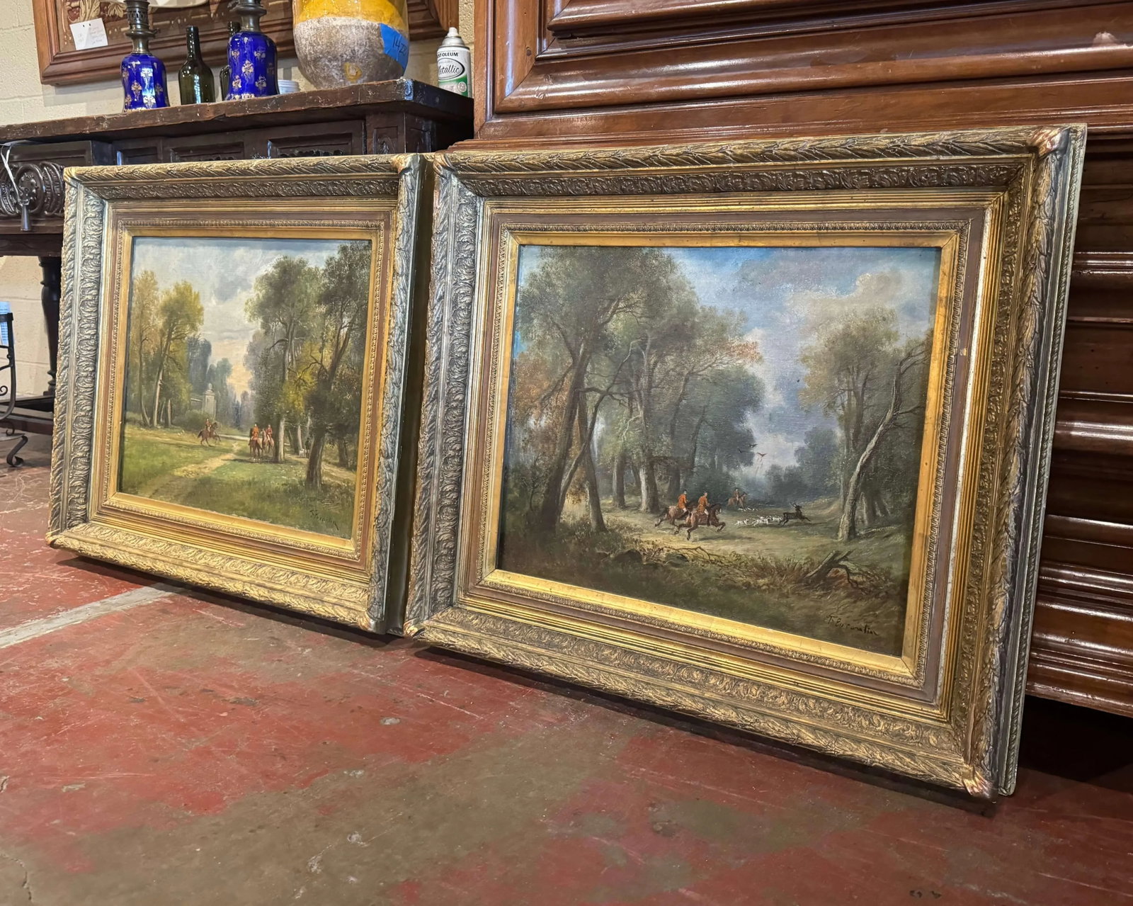 Pair of French "Chasse a Courre" Oil Paintings Signed Florantin, 19th Century - 2
