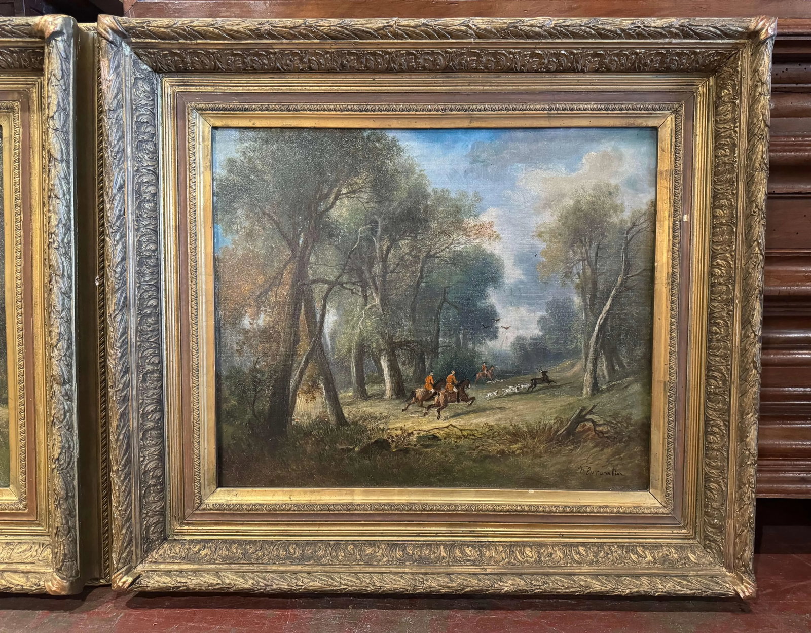 Pair of French "Chasse a Courre" Oil Paintings Signed Florantin, 19th Century - 5