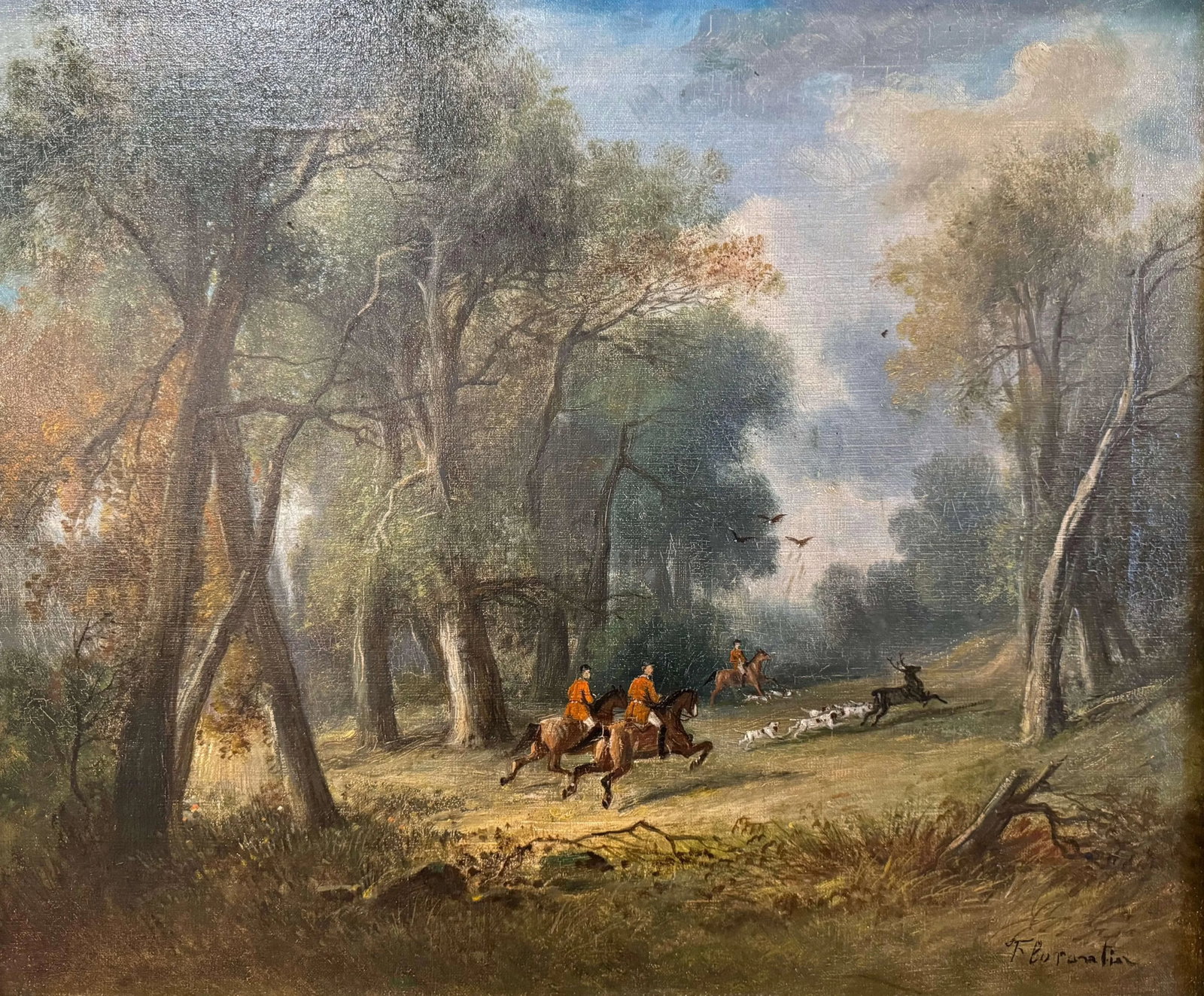 Pair of French "Chasse a Courre" Oil Paintings Signed Florantin, 19th Century - 6
