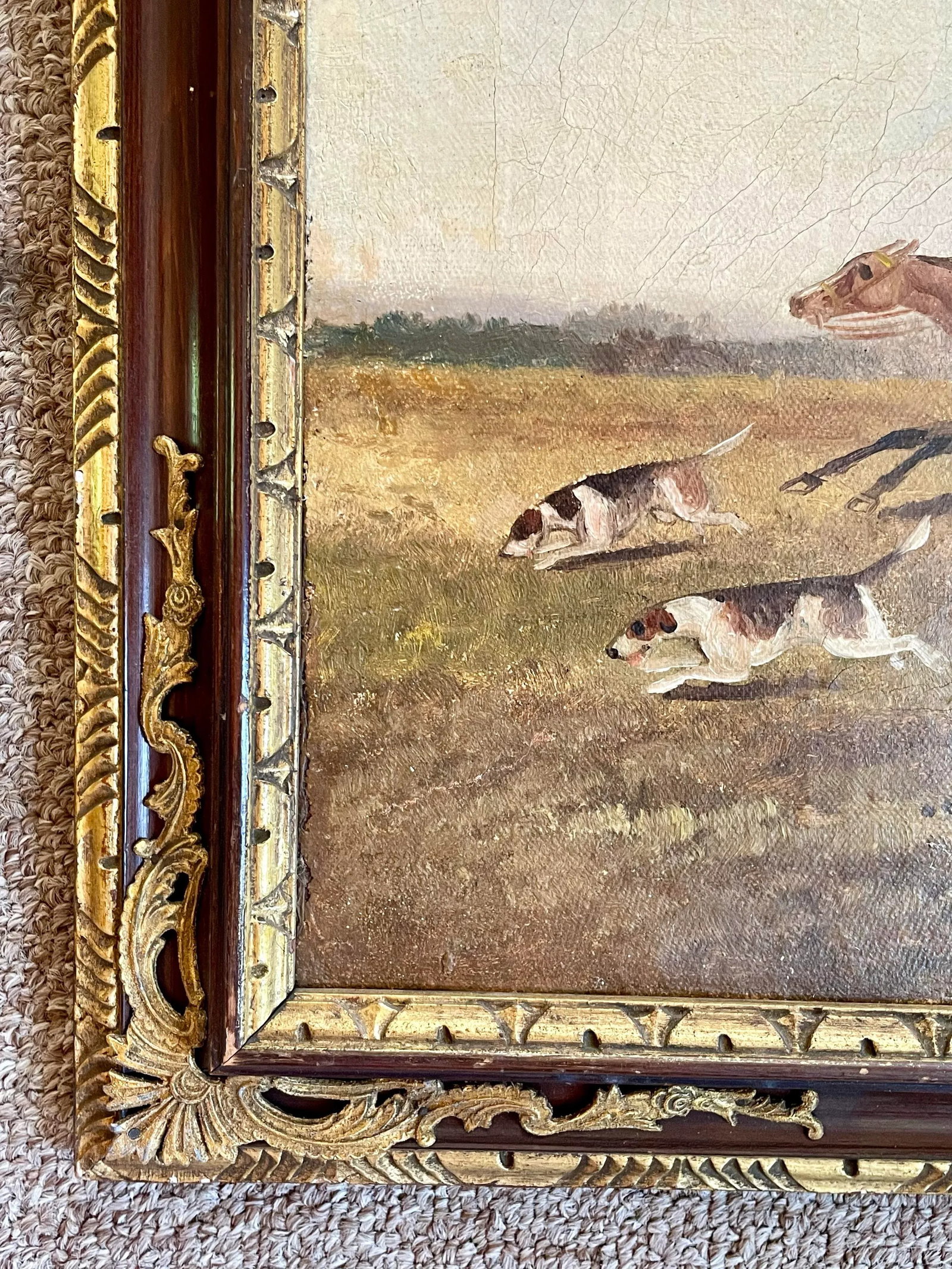 19th Century Oil on Canvas Hunt Scenes a Pair - 10