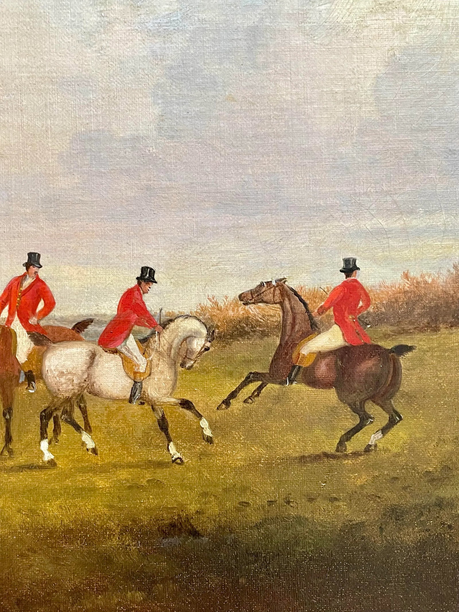 19th Century Oil on Canvas Hunt Scenes a Pair - 4