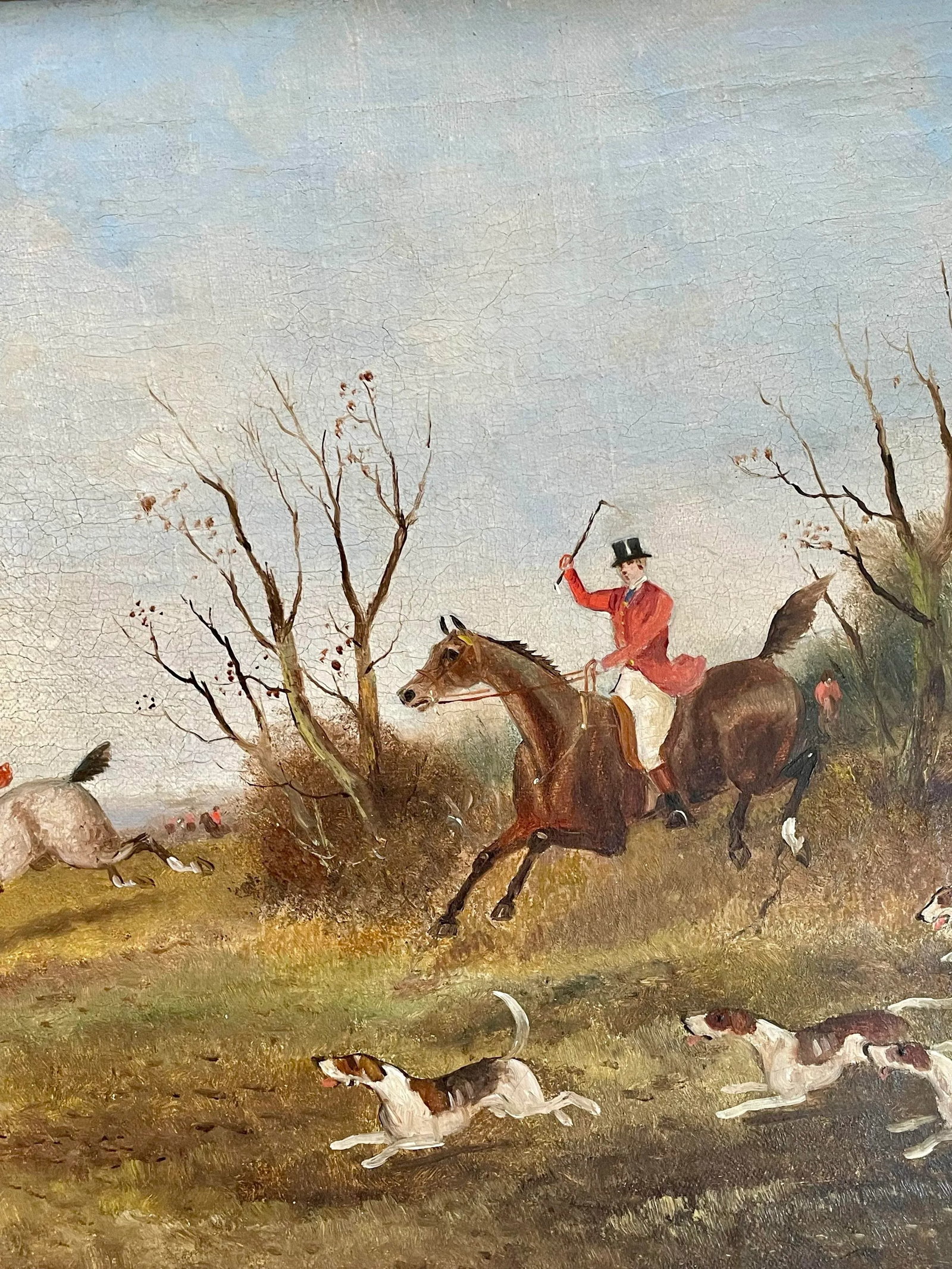 19th Century Oil on Canvas Hunt Scenes a Pair - 7