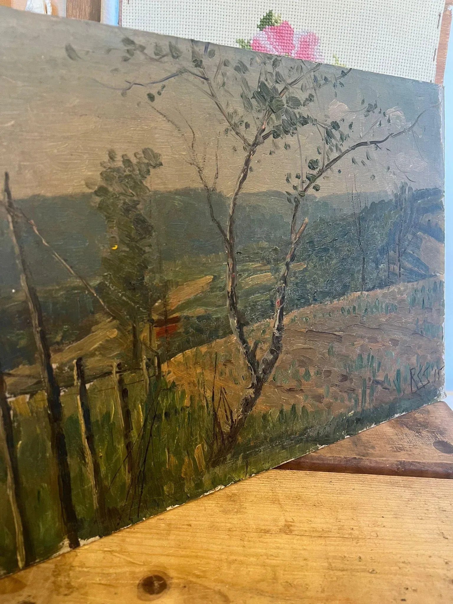 Vintage Hand Painted and Signed Landscape Painting - 6