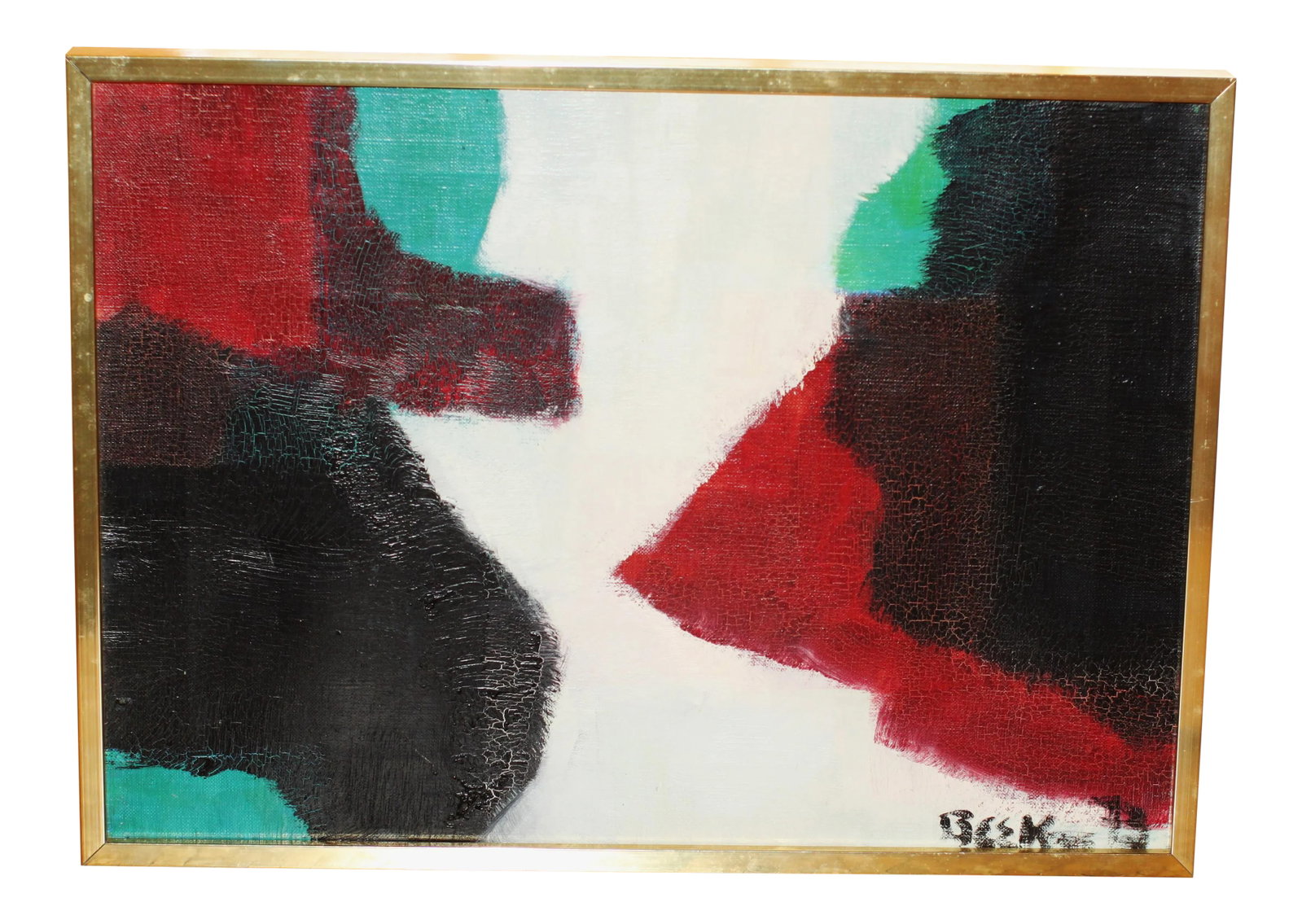 Abstract Expressionist Beek Modern Oil Painting Landscape: Awesome vintage painting, oil on canvas from 1974 Nicely framed in brass smoke free/pet free home Condition: Alterations: Original Condition Unaltered Imperfections: Some Imperfections Condition