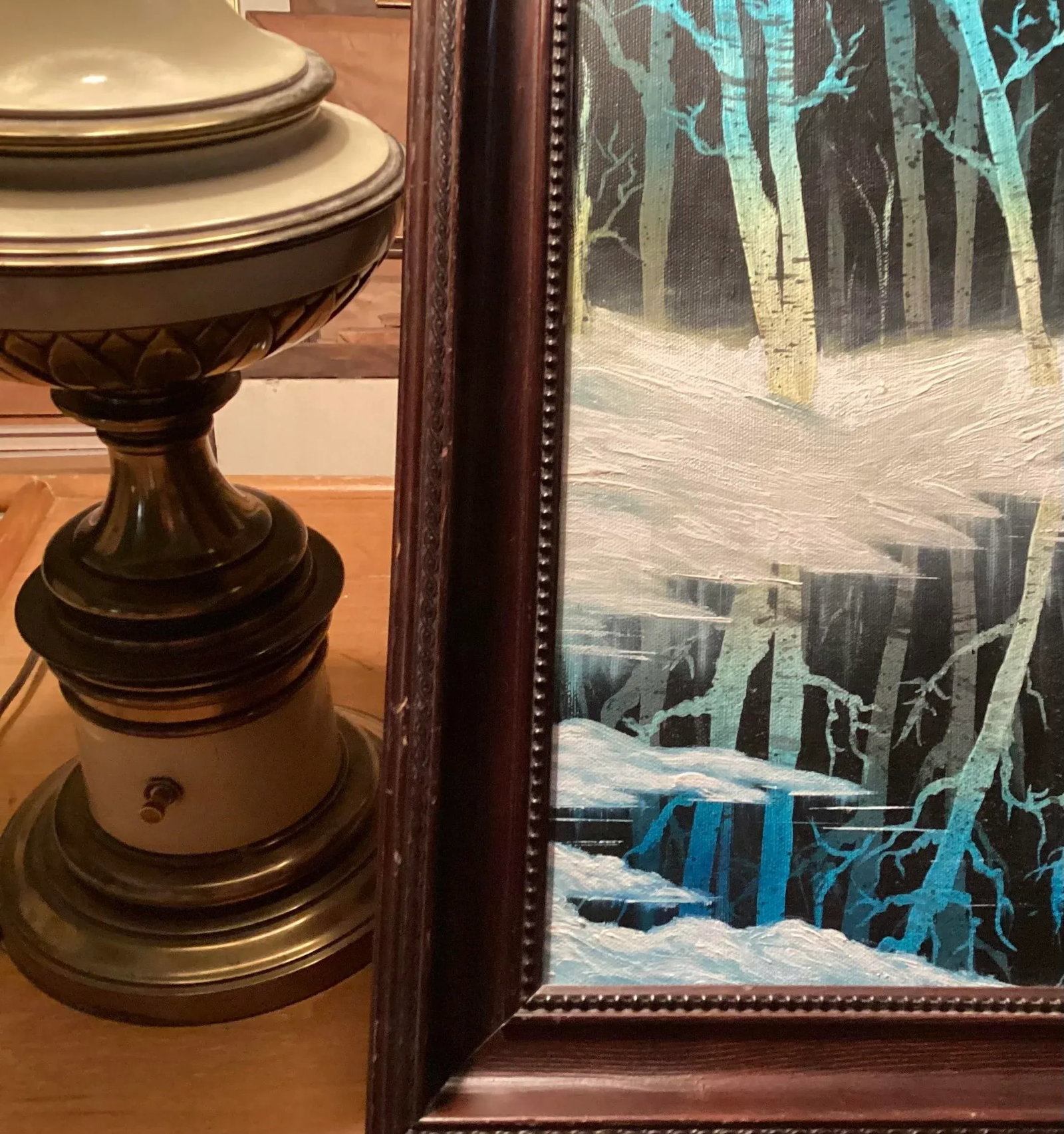 Late 20th Century Original Oil Painting, Landscape of Winter View of Blue Trees, Signed by "e.p." My - 10