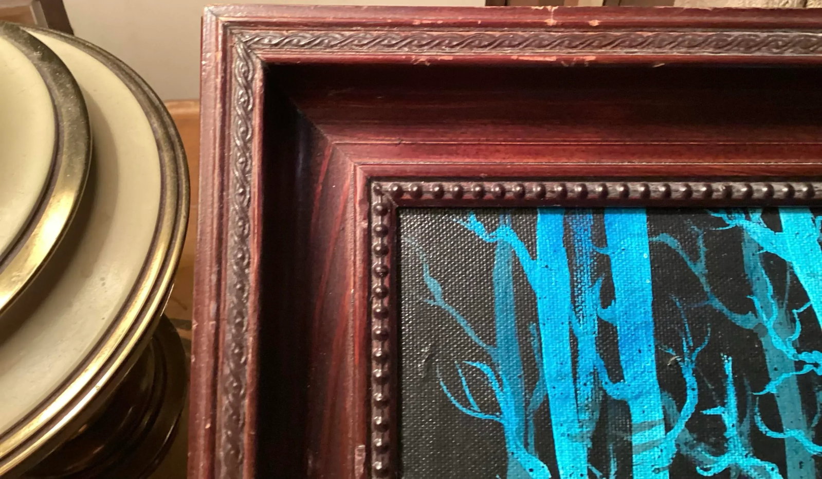 Late 20th Century Original Oil Painting, Landscape of Winter View of Blue Trees, Signed by "e.p." My - 11