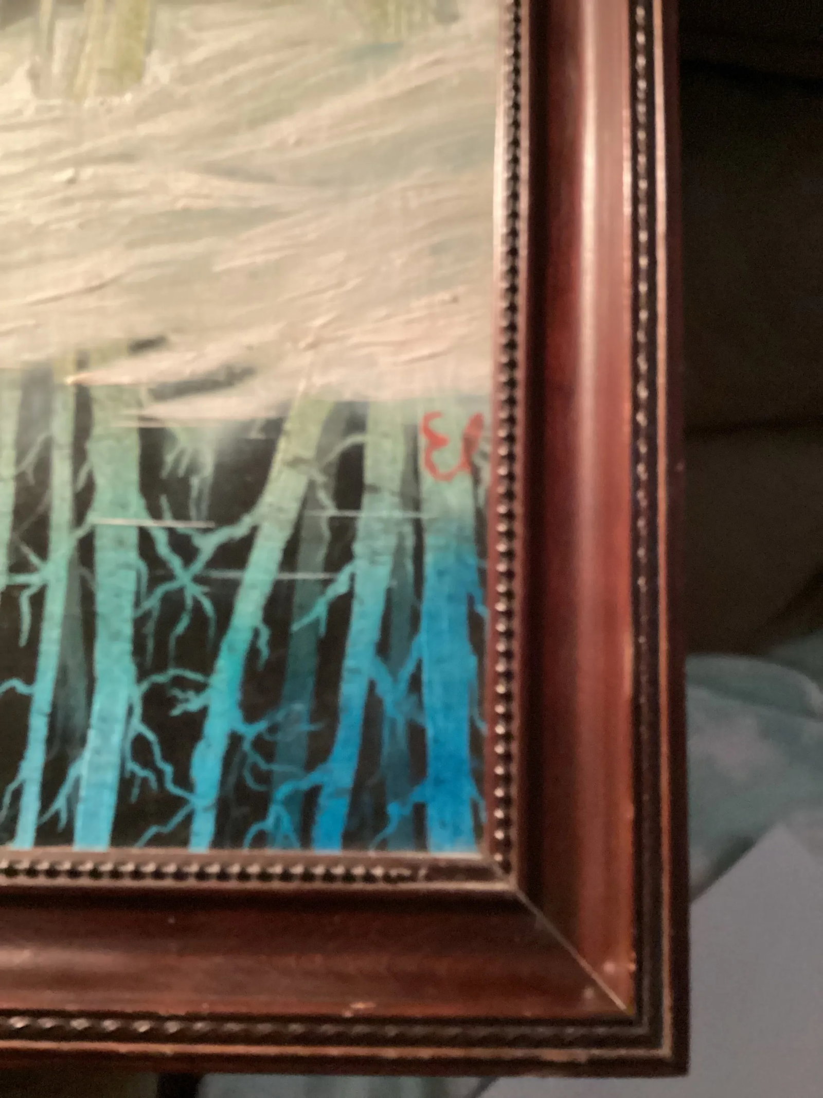Late 20th Century Original Oil Painting, Landscape of Winter View of Blue Trees, Signed by "e.p." My - 12