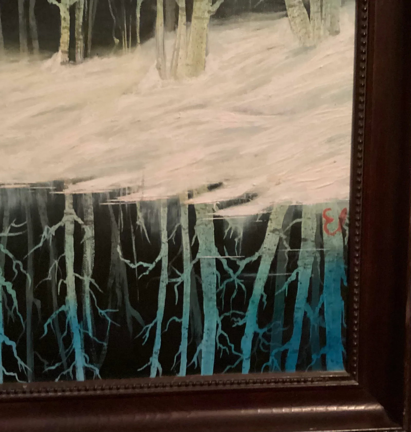 Late 20th Century Original Oil Painting, Landscape of Winter View of Blue Trees, Signed by "e.p." My - 6