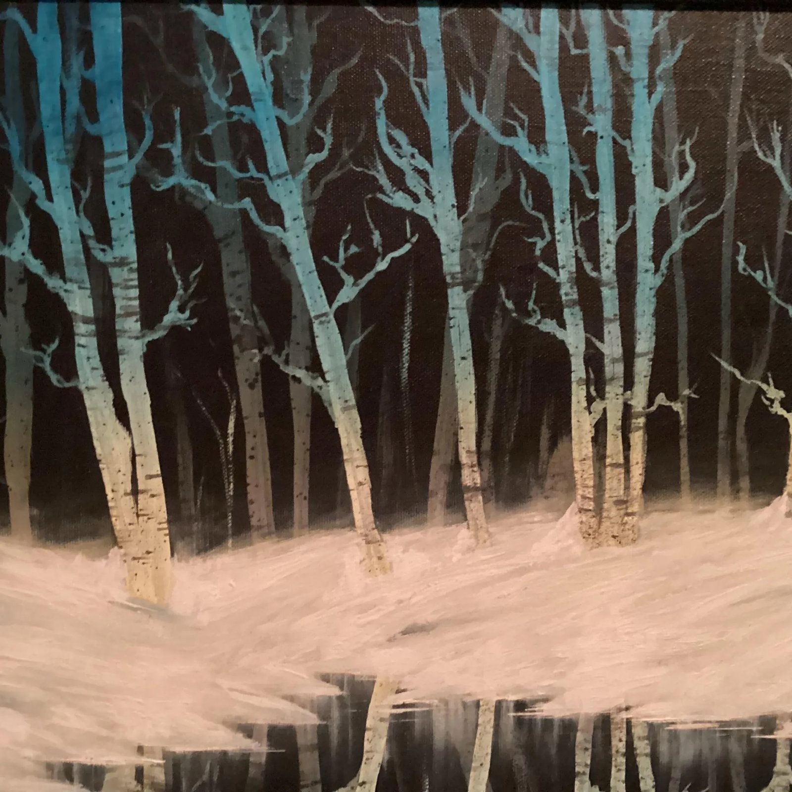 Late 20th Century Original Oil Painting, Landscape of Winter View of Blue Trees, Signed by "e.p." My - 8
