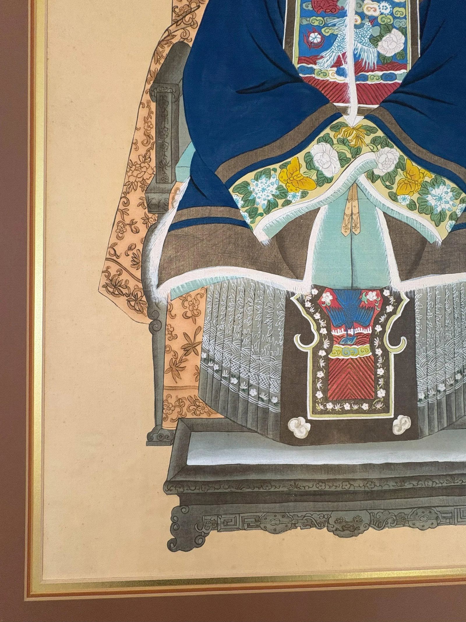 Mid 20th Century Framed Chinese Emperor and Empress Portraits Hand Painted on Silk- A Pair - 11