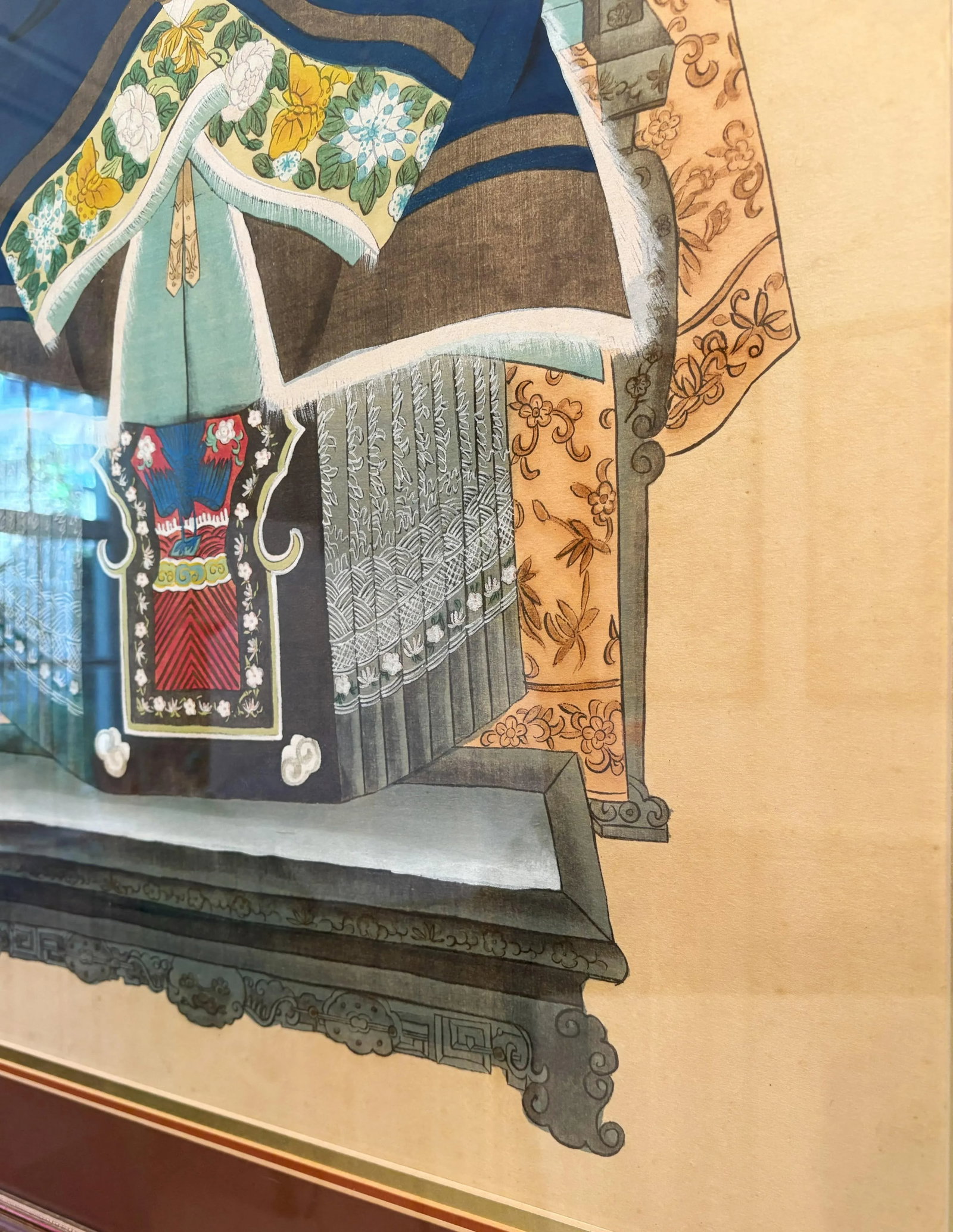 Mid 20th Century Framed Chinese Emperor and Empress Portraits Hand Painted on Silk- A Pair - 12