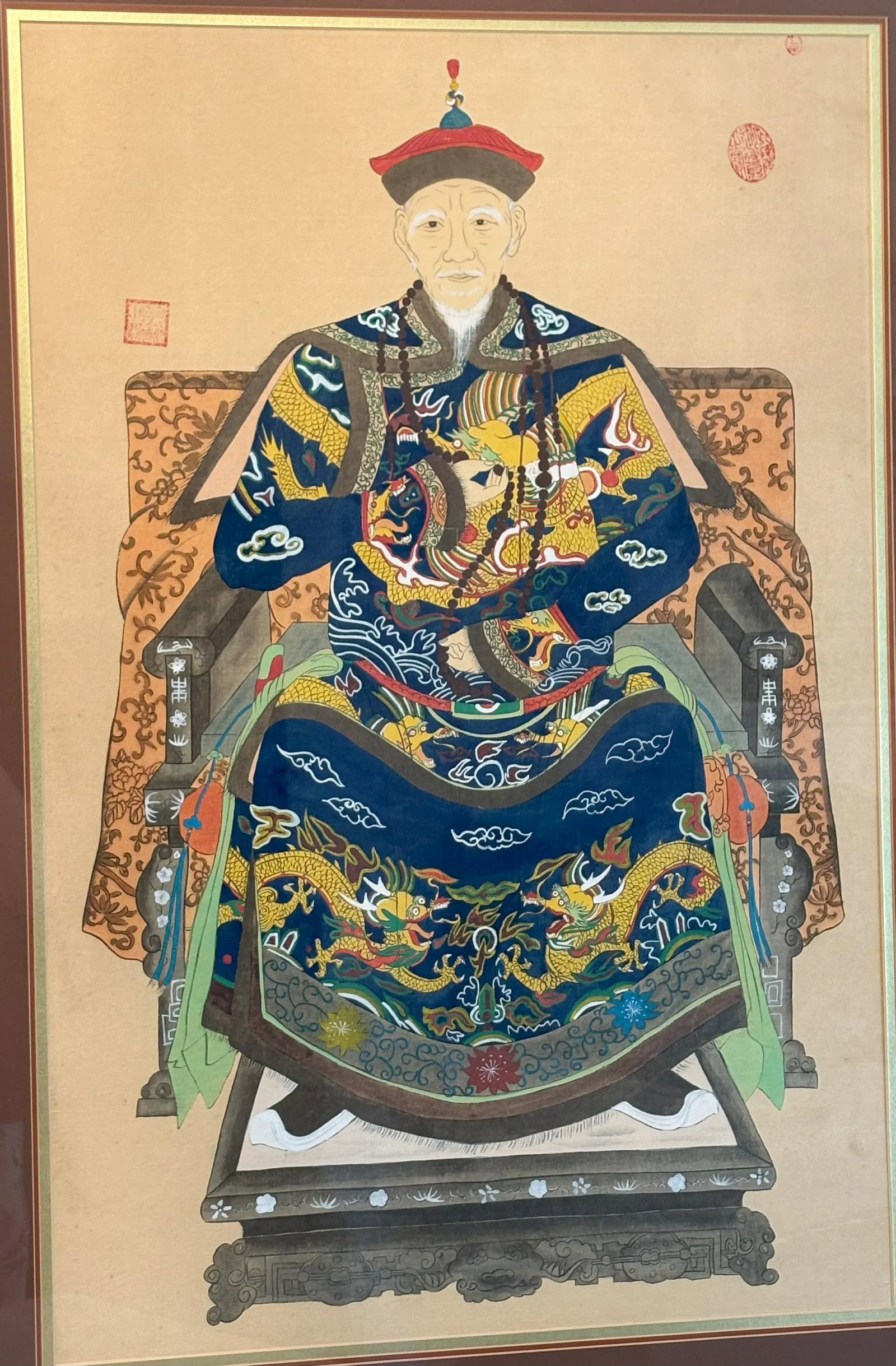 Mid 20th Century Framed Chinese Emperor and Empress Portraits Hand Painted on Silk- A Pair - 5