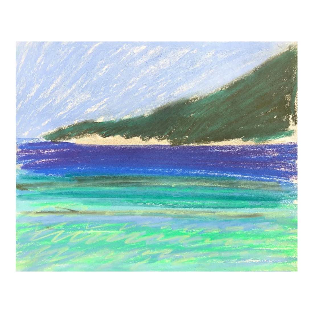 1970s Adrienne Anderson Caribbean Pastel: Pastel harbor scene, probably from the British Virgin Islands (based on similar works from the same sketchbook) by Atlanta artist Adrienne Anderson (1949-2020). Anderson earned her MFA from