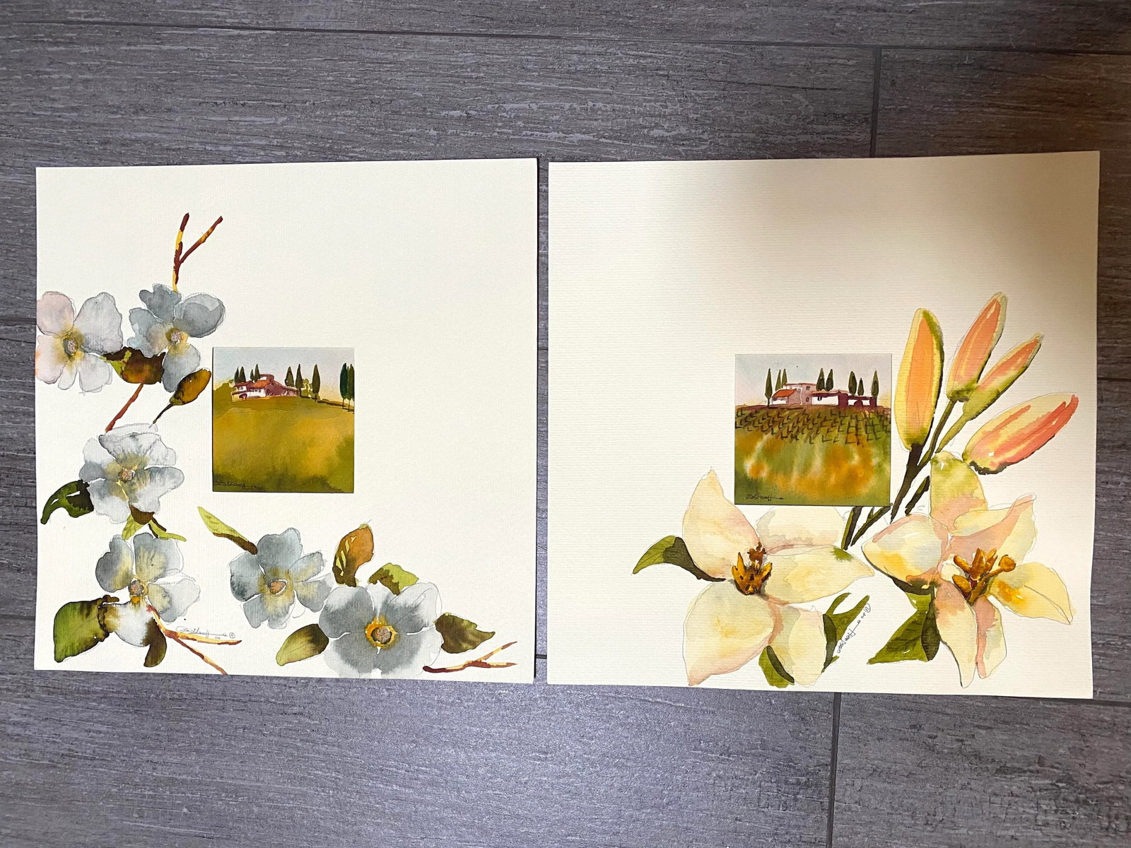 Tuscan Watercolors - A Pair - 7