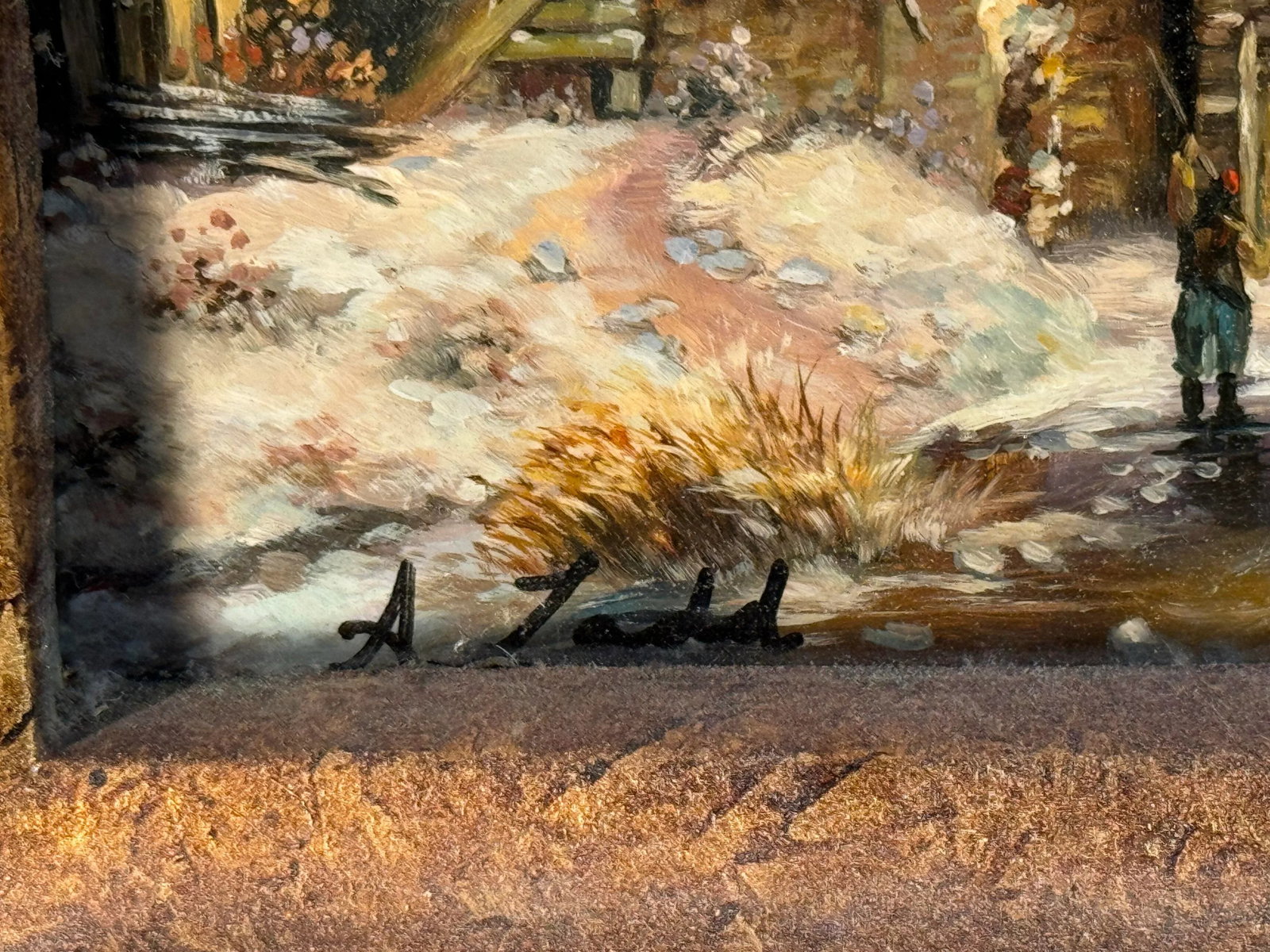 Ann Coleman Ladd Original Oil Painting Dutch Winter Scene Gilt Frame - 2