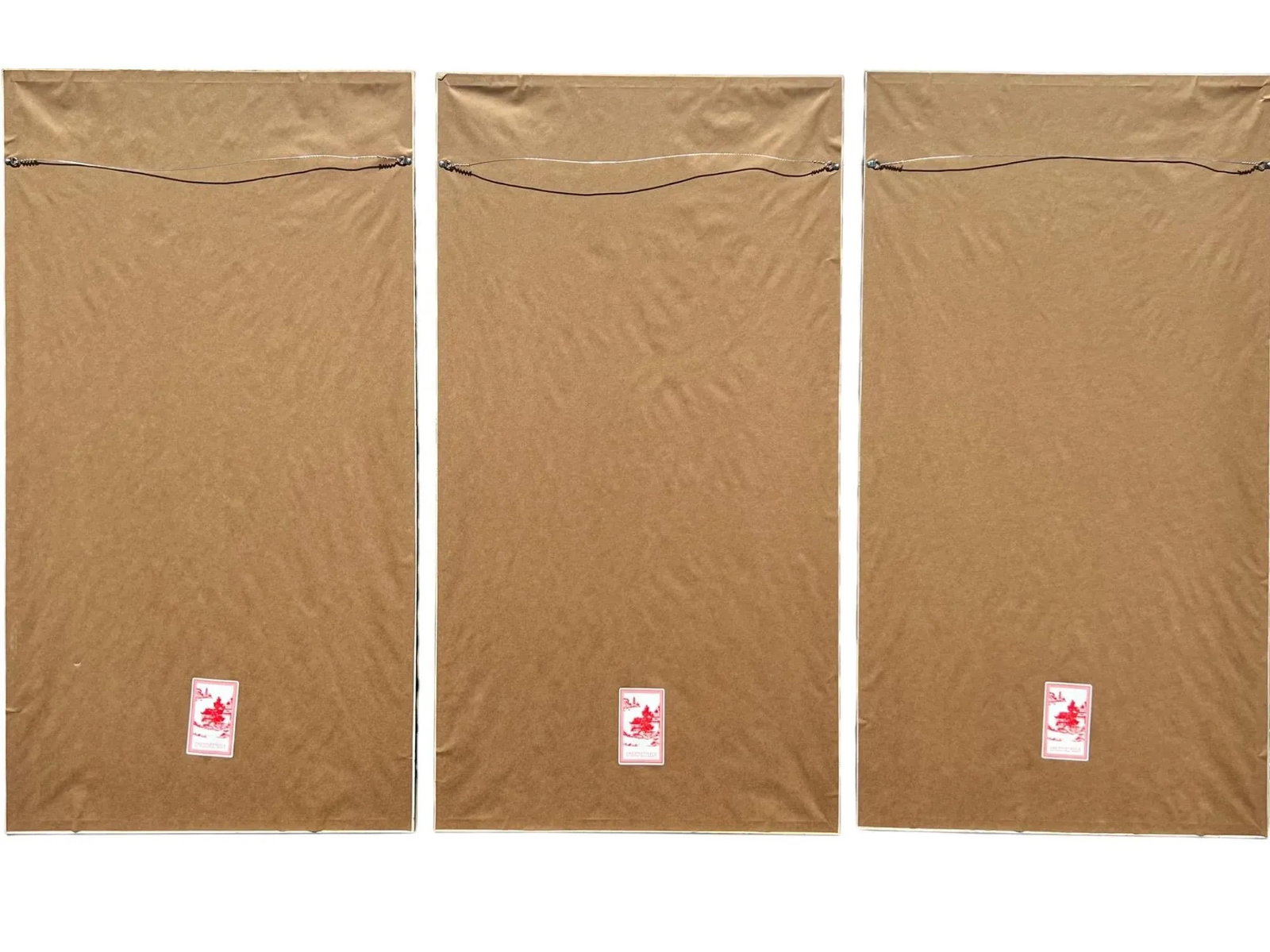 Blue & White "Pagoda Garden" Paintings on Silk, a Triptych, Set of 3 - 7