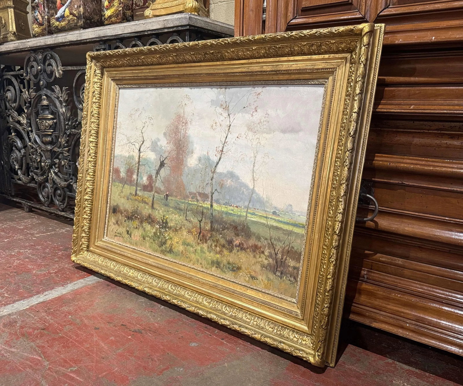 19th Century French Landscape Oil Painting in Giltwood Frame Signed E. Laval - 2