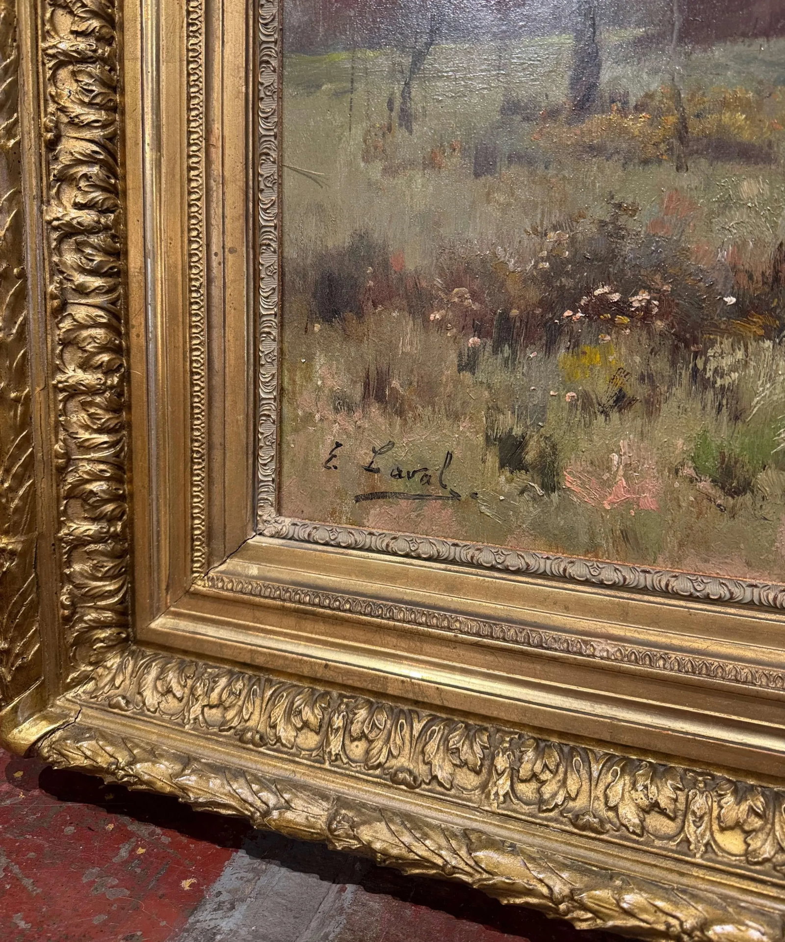 19th Century French Landscape Oil Painting in Giltwood Frame Signed E. Laval - 4