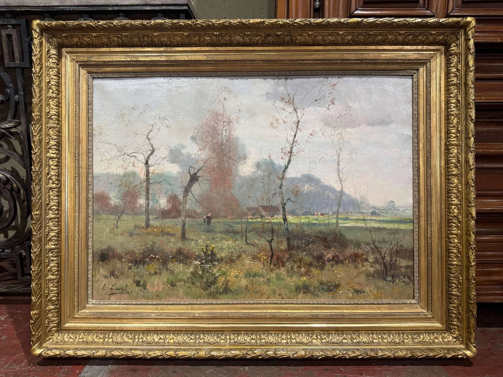 19th Century French Landscape Oil Painting in Giltwood Frame Signed E. Laval - 5