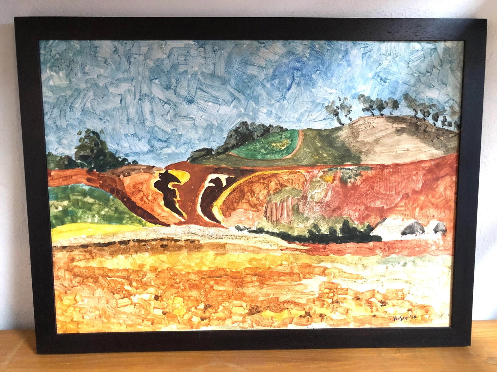 1958 Original Tom Van Sant California Landscape Painting, Signed and Dated - 2