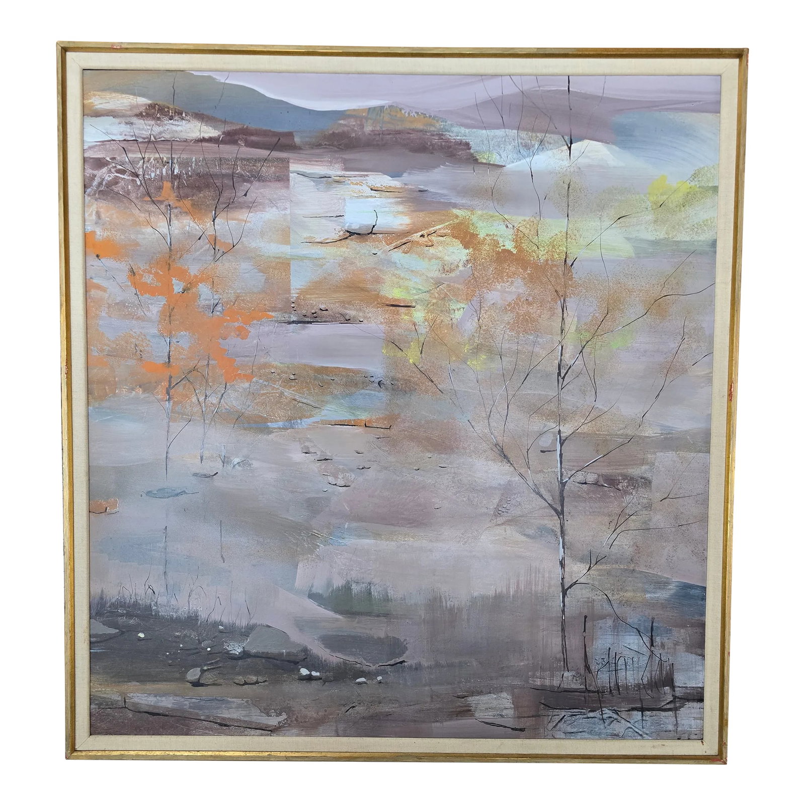 1970s Vintage Mid Century Signed Impressionist Painting Autumn: An impressive and compelling vintage impressionist painting of autumn. Masterfully painted with correct depth and a deep vanishing point in true fall / autumn colors . Note the realistically rendered