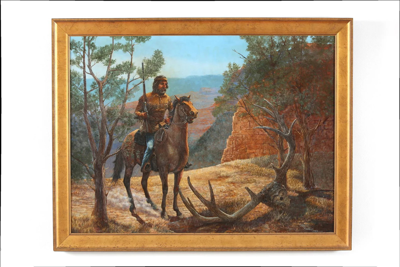 Large Wood Framed Oil / Canvas Painting . - 10