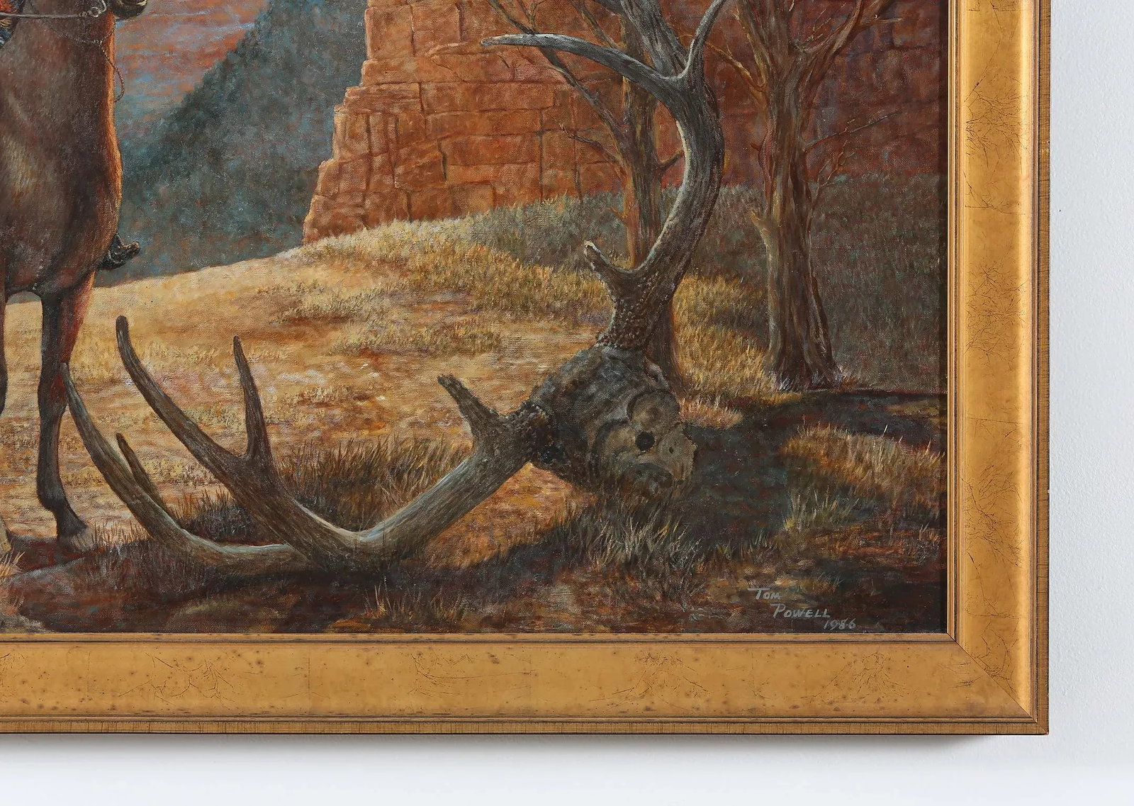 Large Wood Framed Oil / Canvas Painting . - 3