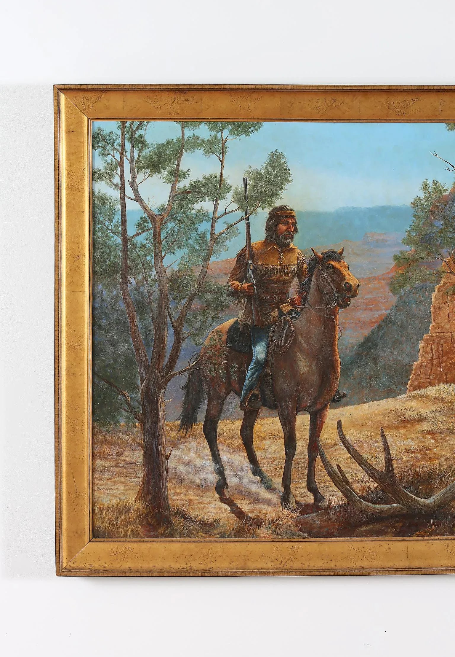 Large Wood Framed Oil / Canvas Painting . - 5