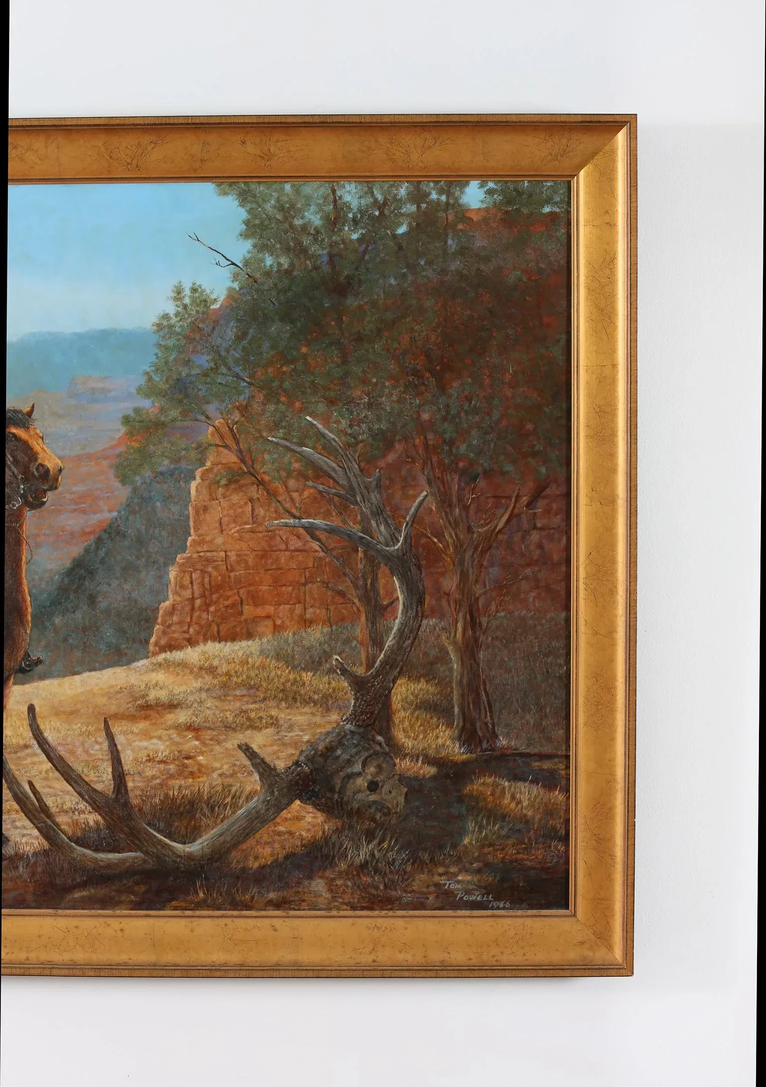 Large Wood Framed Oil / Canvas Painting . - 7