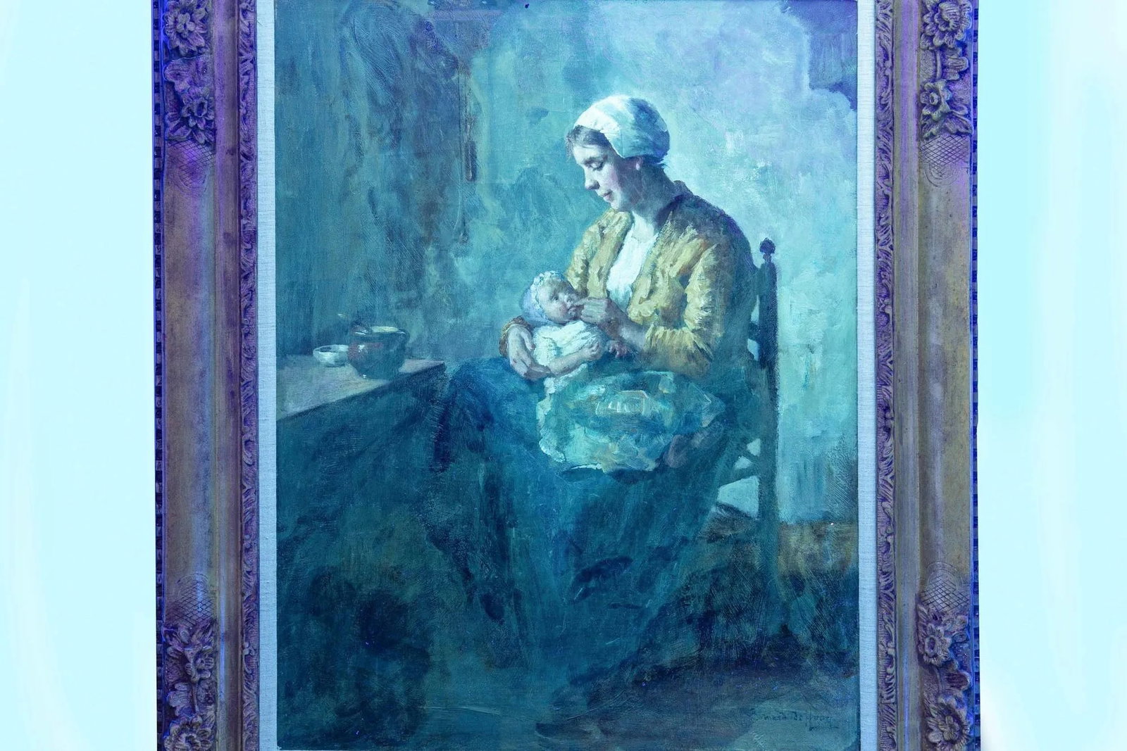 Antique Painting of Mother and Infant by Bernard De Hoog (Dutch, 1866-1943) - 4