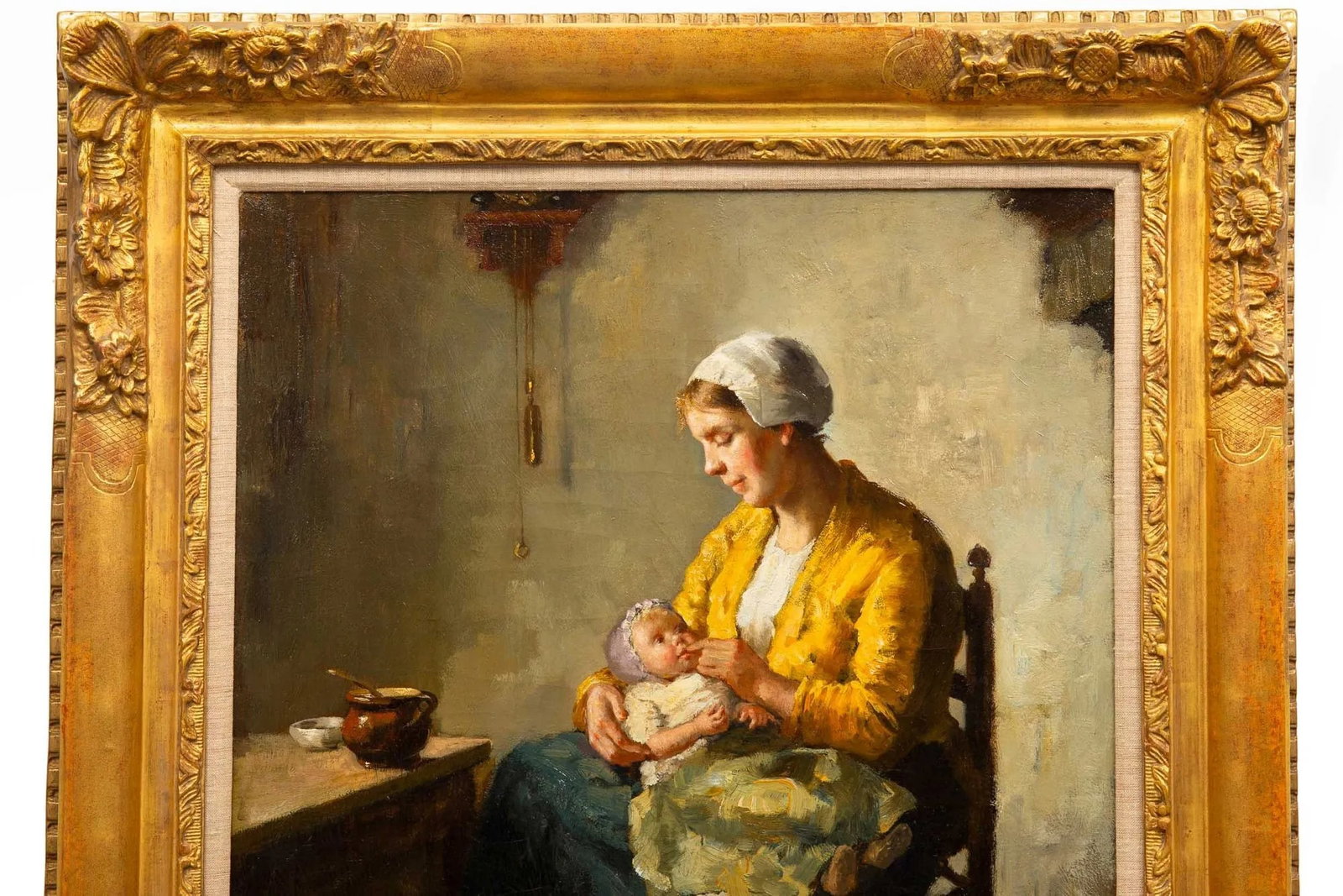 Antique Painting of Mother and Infant by Bernard De Hoog (Dutch, 1866-1943) - 5