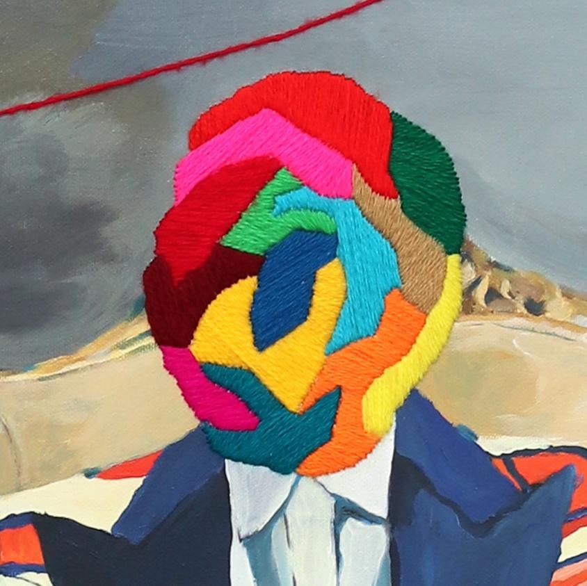 A Figure in a Frame - Figurative Surrealist Portrait Painting Original Artwork by Iqi Qoror - 2