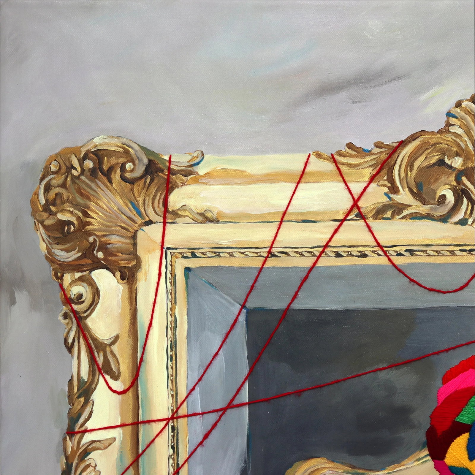 A Figure in a Frame - Figurative Surrealist Portrait Painting Original Artwork by Iqi Qoror - 3