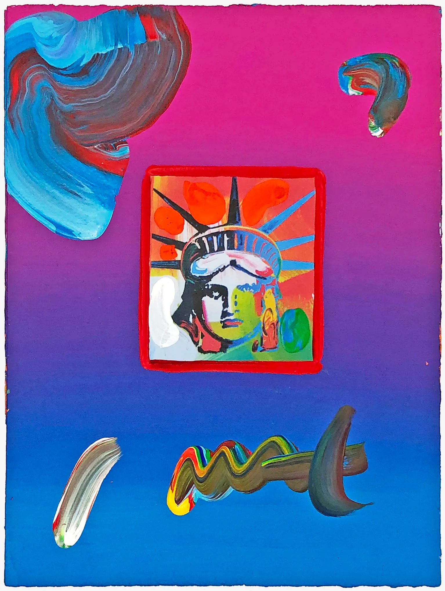 Peter Max Liberty Head (Unique Mixed Media on Paper), 2009 - 2