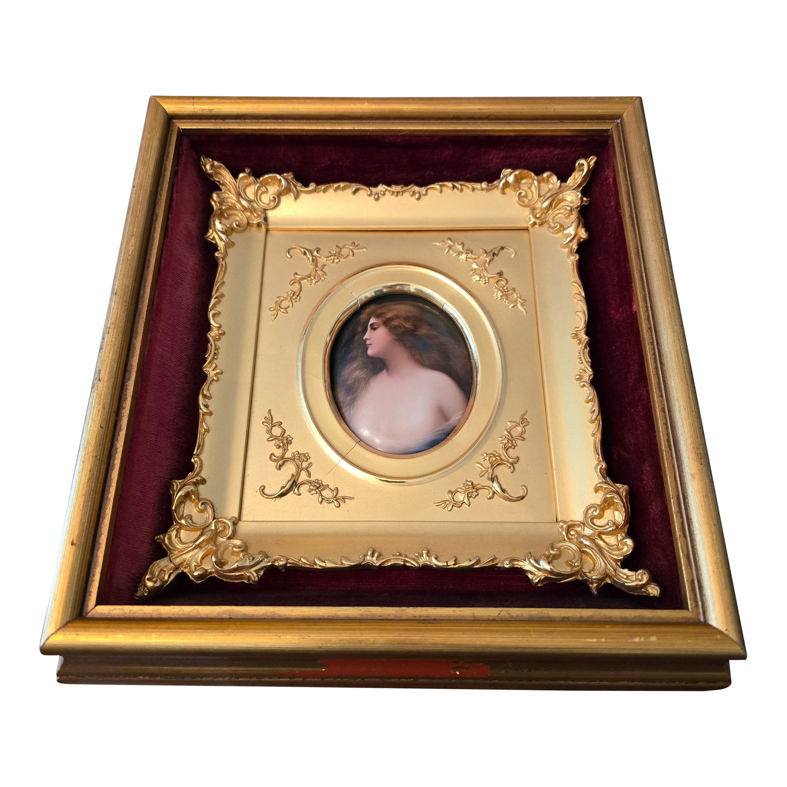 Antique Museum Kpm Attributed Miniature Painting: Antique over 100 years old absolutely museum quality handpainted porcelain miniature plaque attributed to KPM . Having it's original gold gilded wood frame with a vintage later added collector's