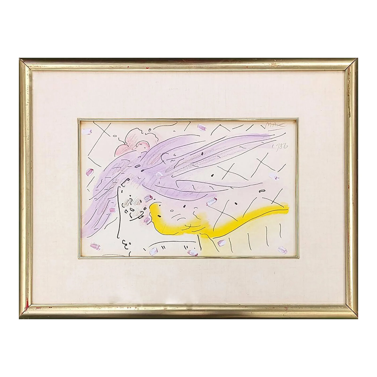 Peter Max Cosmic Profile, Original Mixed Media, 1986: Original mixed media on paper. Hand signed and dated on front by Peter Max. Frame size approx 22 x 28.5 inches. Artwork size 11.6 x 18.4 inches. Artwork is in excellent condition. Certificate of Authe