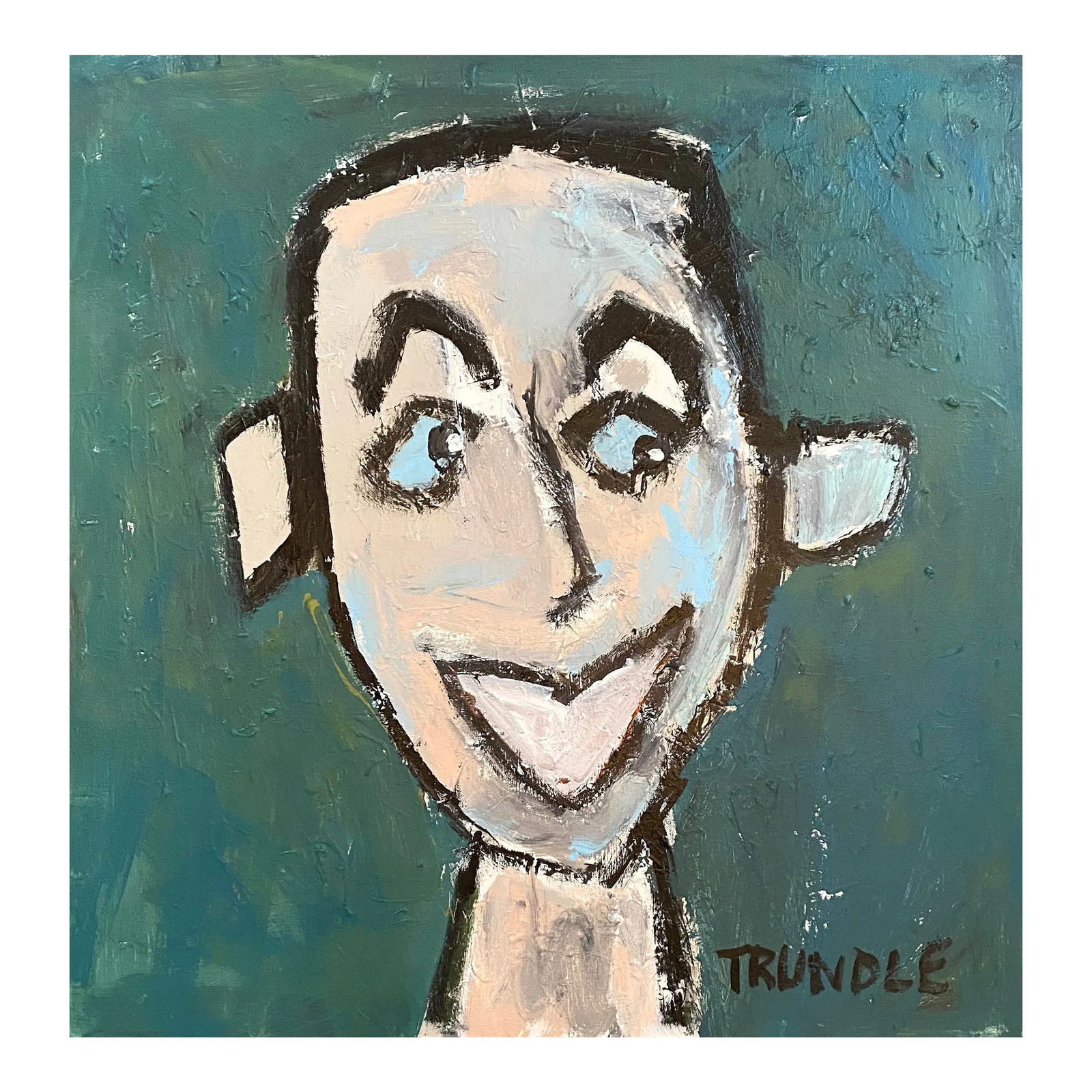 Sarah Trundle, Abstract Figure/ Portrait Painting, "Sam I Am": Acrylic on canvas, 36 x 36 x 1.5. Edges painted pale gray, back wired, ready to hang. Can aslo be purchased framed (see last images) for an additional $200. Please message me to inquire about that