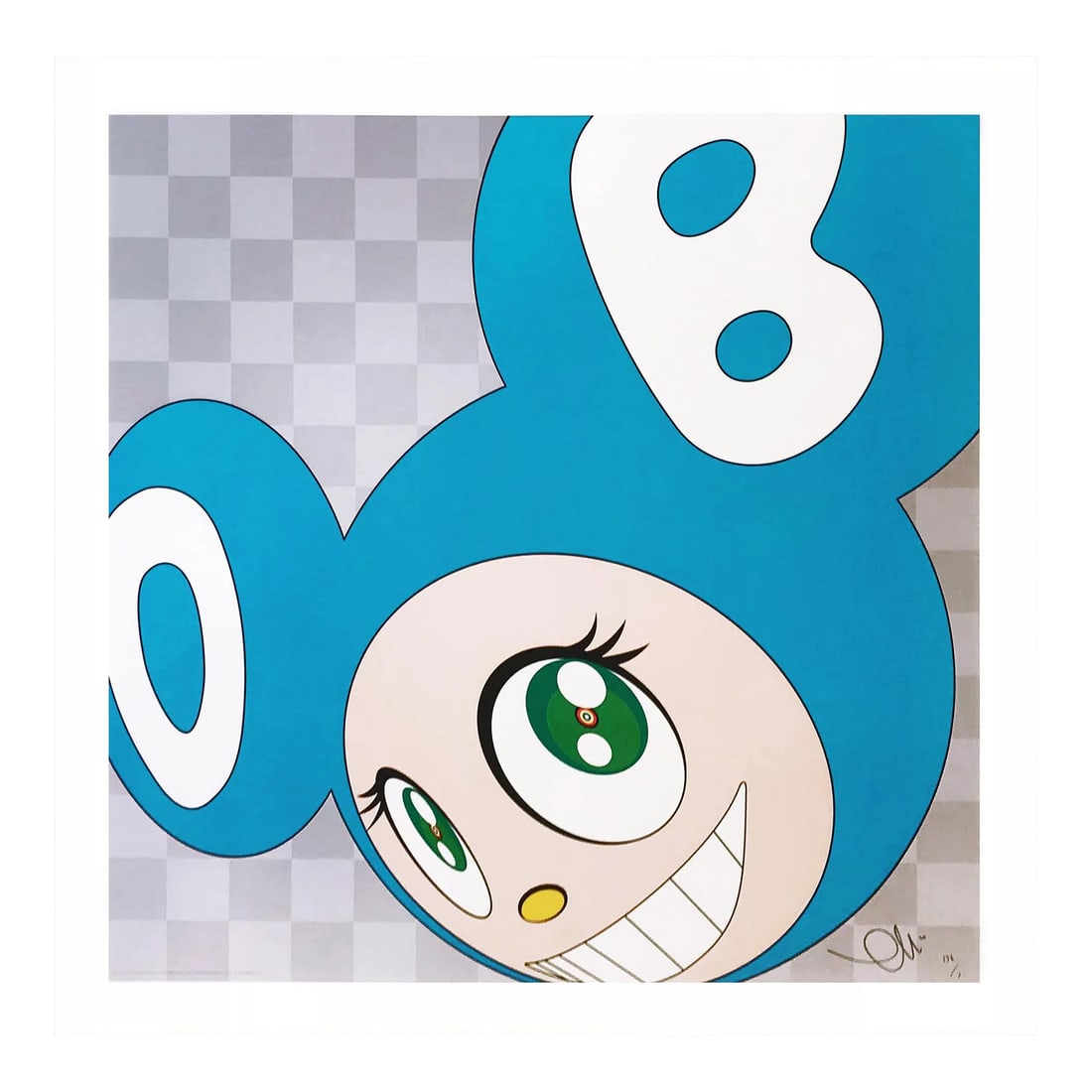 Takashi Murakami and Then. . . (Aqua Blue), Hand Signed Lithograph 2011: Offset lithograph in colors on smooth wove paper. Hand signed lower right by Takashi Murakami. Hand numbered 176/300 lower right. Artwork size 26.75 x 26.75 inches. Frame size 34 x 34 inches.