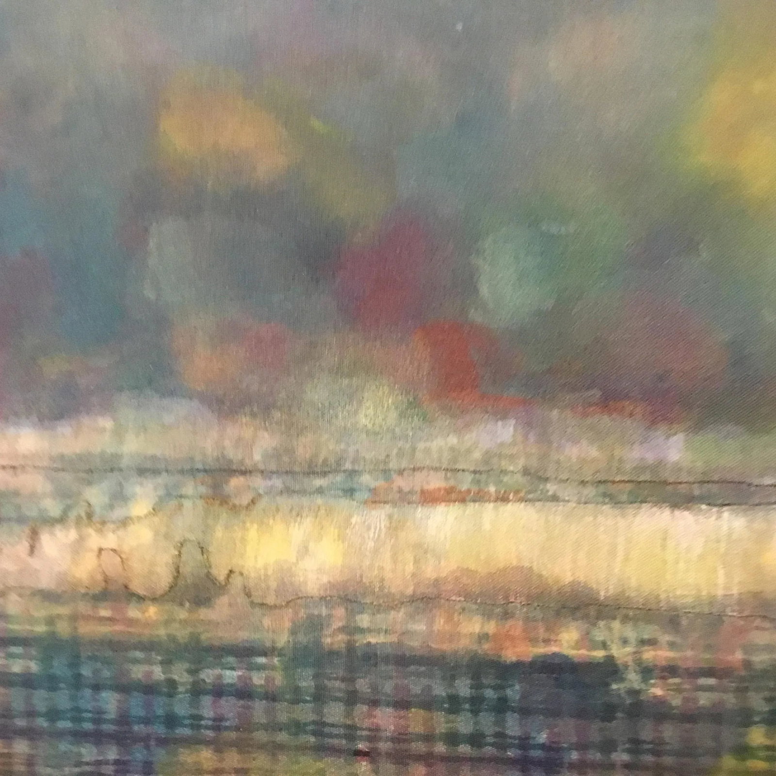 "combines Autumn Wetlands" Oil and Collage on Canvas Mounted on Board . - 2