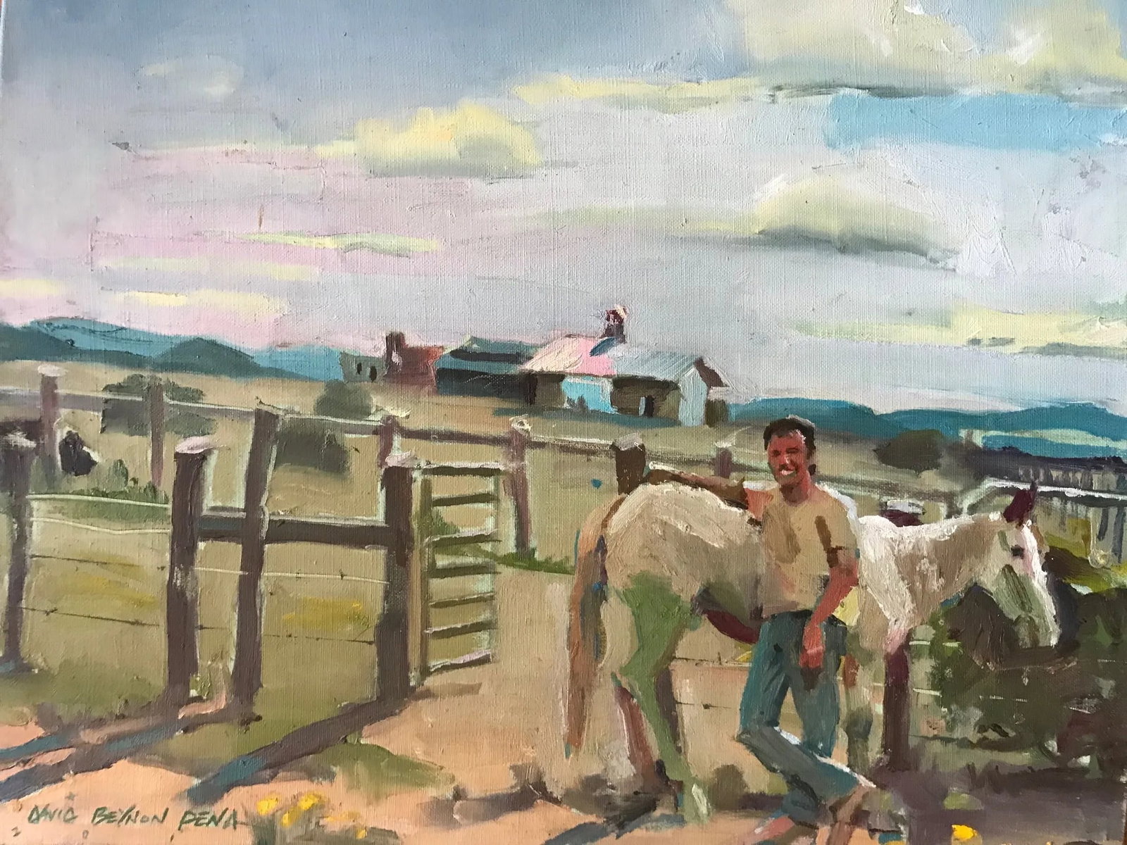 Cowboy and His Horse, About to Saddle Up for a Trail Ride Oil Painting - 2