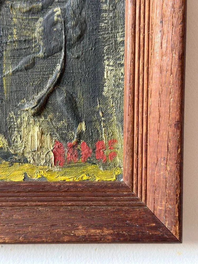 Vintage Mid-Century Abstract Acrylic on Board Cityscape, Signed Andre, Circa 1950s - 10
