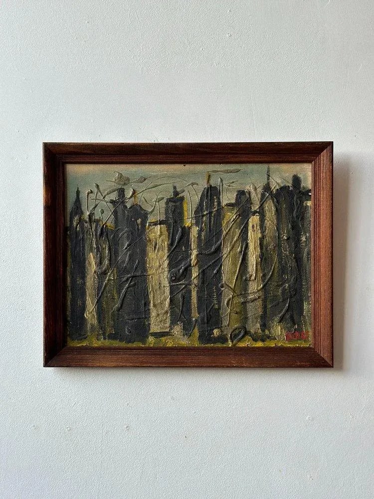 Vintage Mid-Century Abstract Acrylic on Board Cityscape, Signed Andre, Circa 1950s - 12