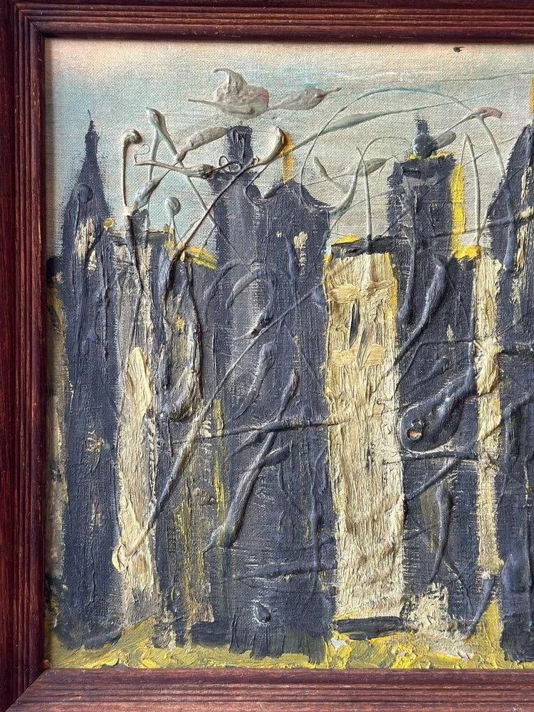 Vintage Mid-Century Abstract Acrylic on Board Cityscape, Signed Andre, Circa 1950s - 4