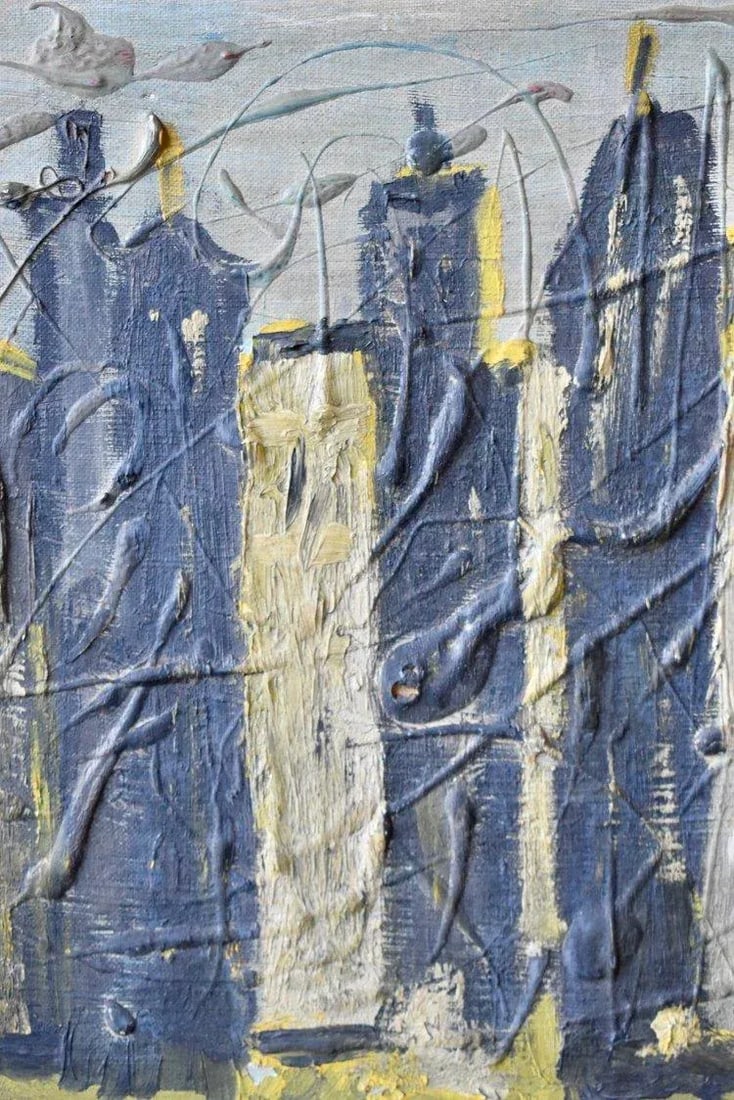 Vintage Mid-Century Abstract Acrylic on Board Cityscape, Signed Andre, Circa 1950s - 6
