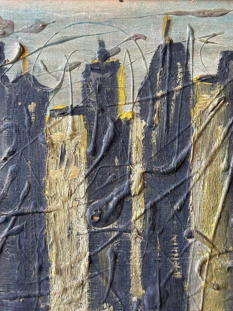 Vintage Mid-Century Abstract Acrylic on Board Cityscape, Signed Andre, Circa 1950s - 7