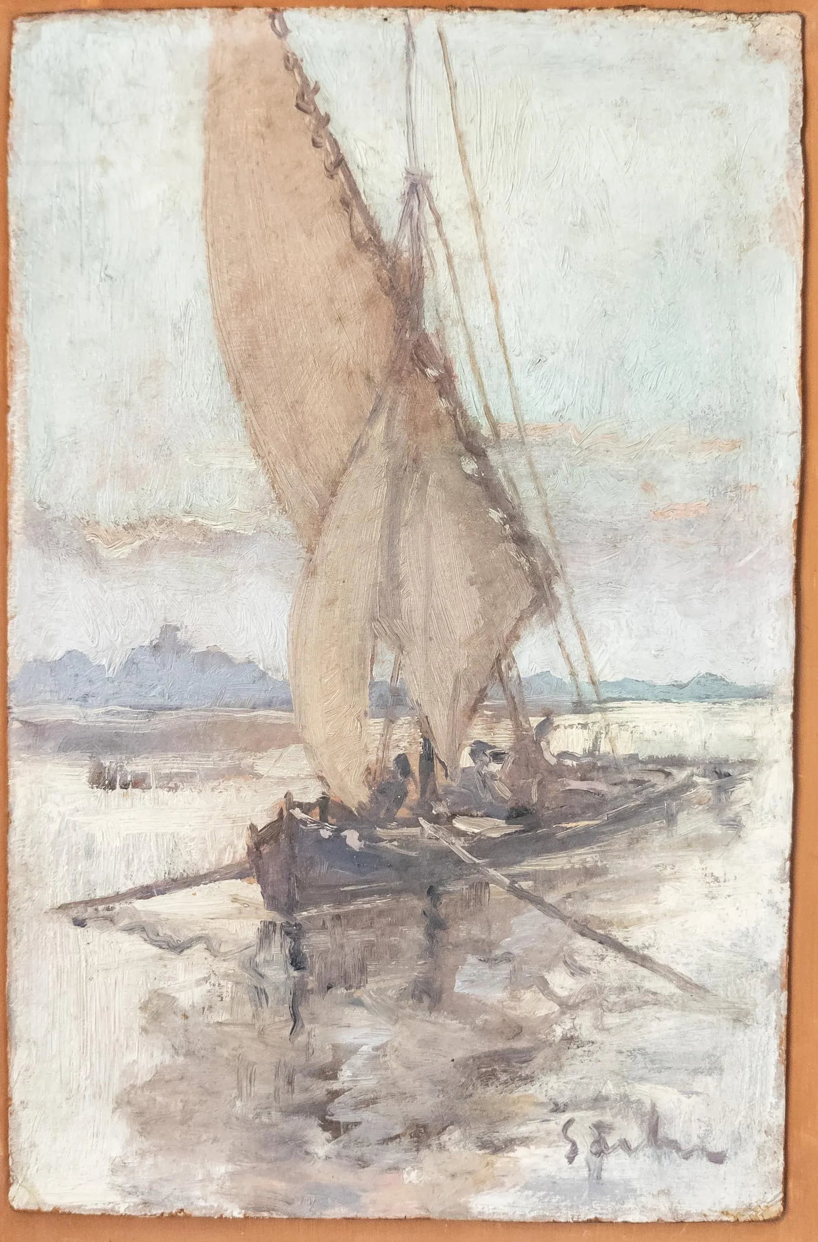 20th Century French Impressionist Painting of a Fishing Boat, Signed Illegibly - 2