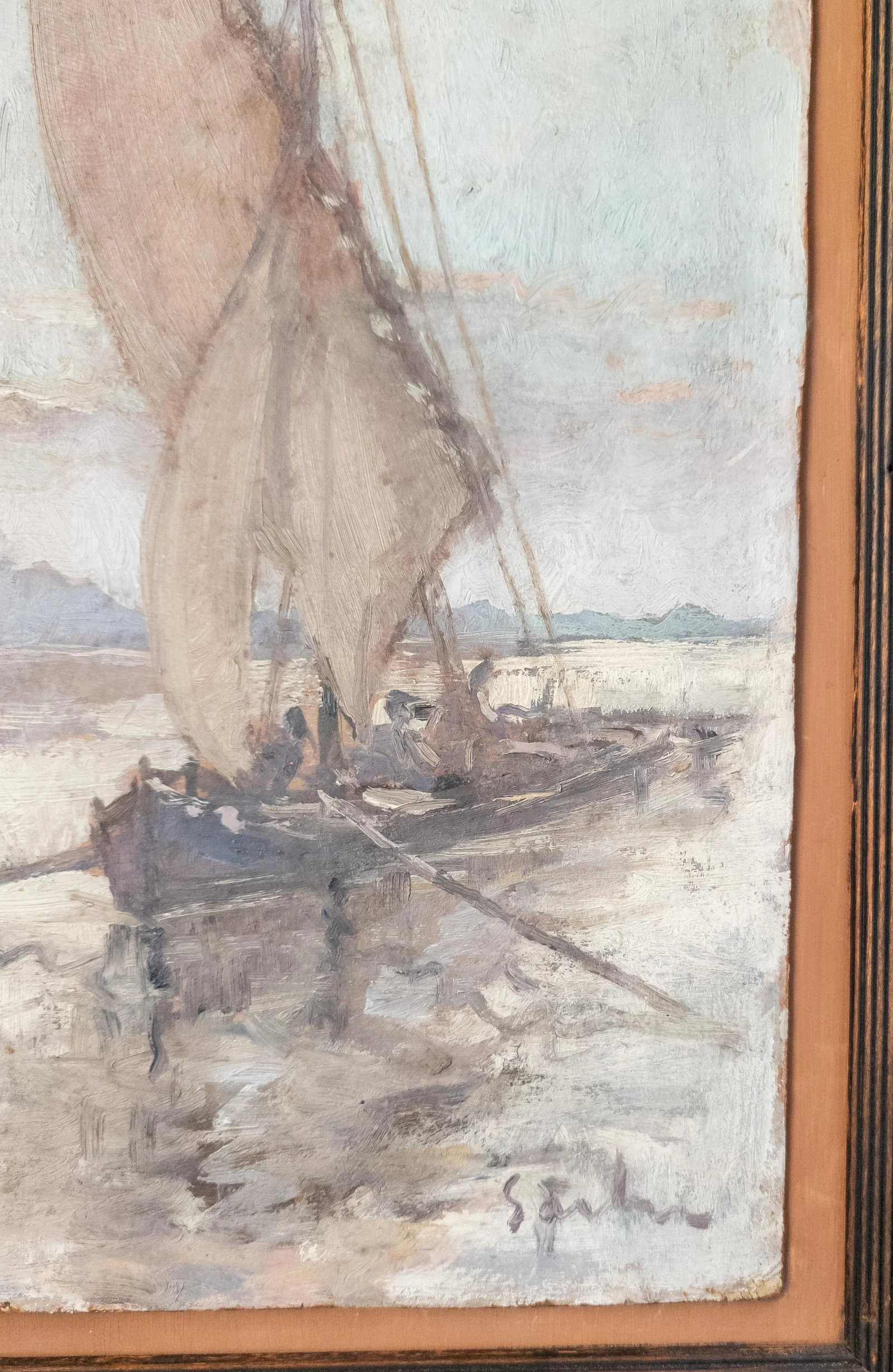 20th Century French Impressionist Painting of a Fishing Boat, Signed Illegibly - 5
